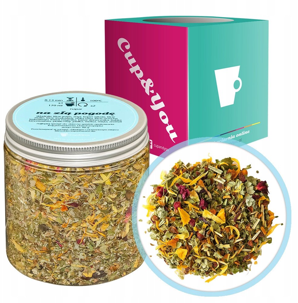 Herbata ziołowa przeciwzapalna NA ZŁĄ POGODĘ mięta melisa liście malin 80g - herbata sypana liściasta napar ziołowy PREMIUM Cup&You