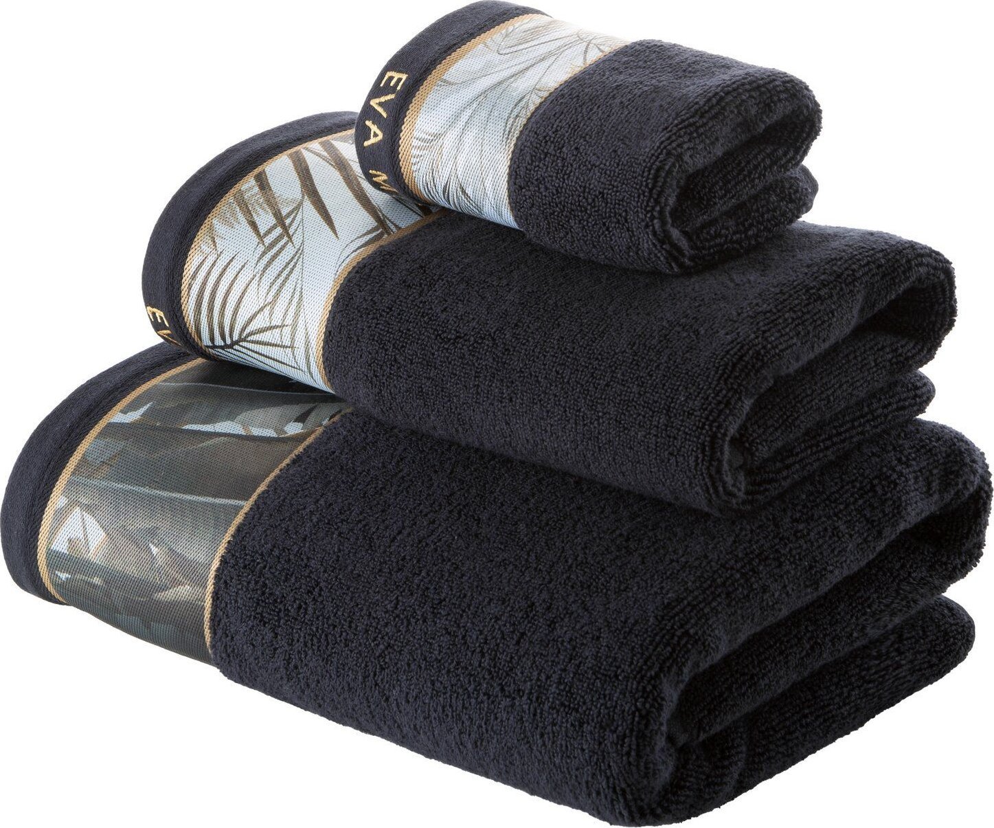 Ręcznik bawełniany z ozdobną bordiurą Eva Minge2 30X50 czarny