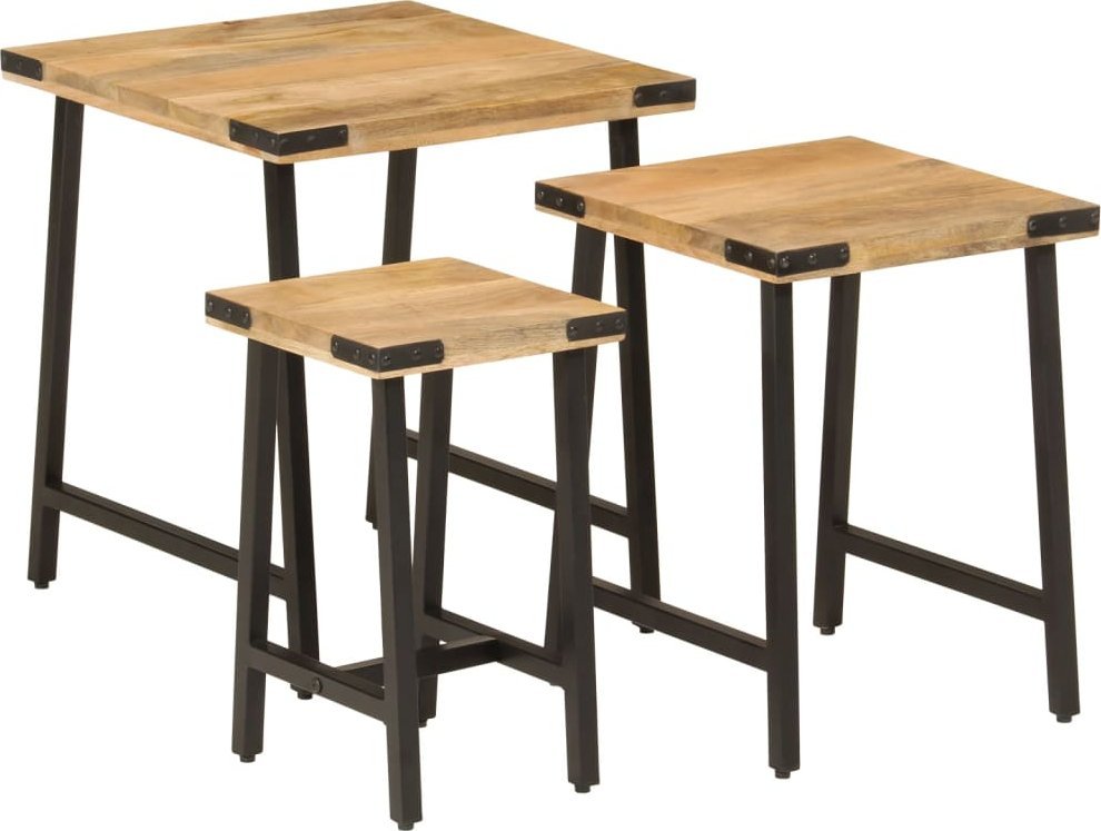 vidaXL Stoliki kawowe, zsuwane razem, 3 szt., drewno mango i żelazo