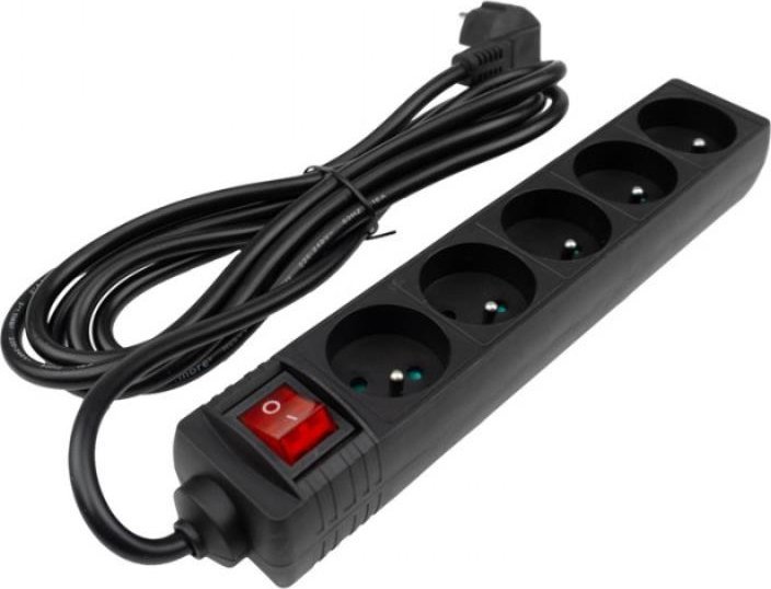 Ecolight Przedłużacz 5 gniazd 3m z/u z wyłącznikiem czarny