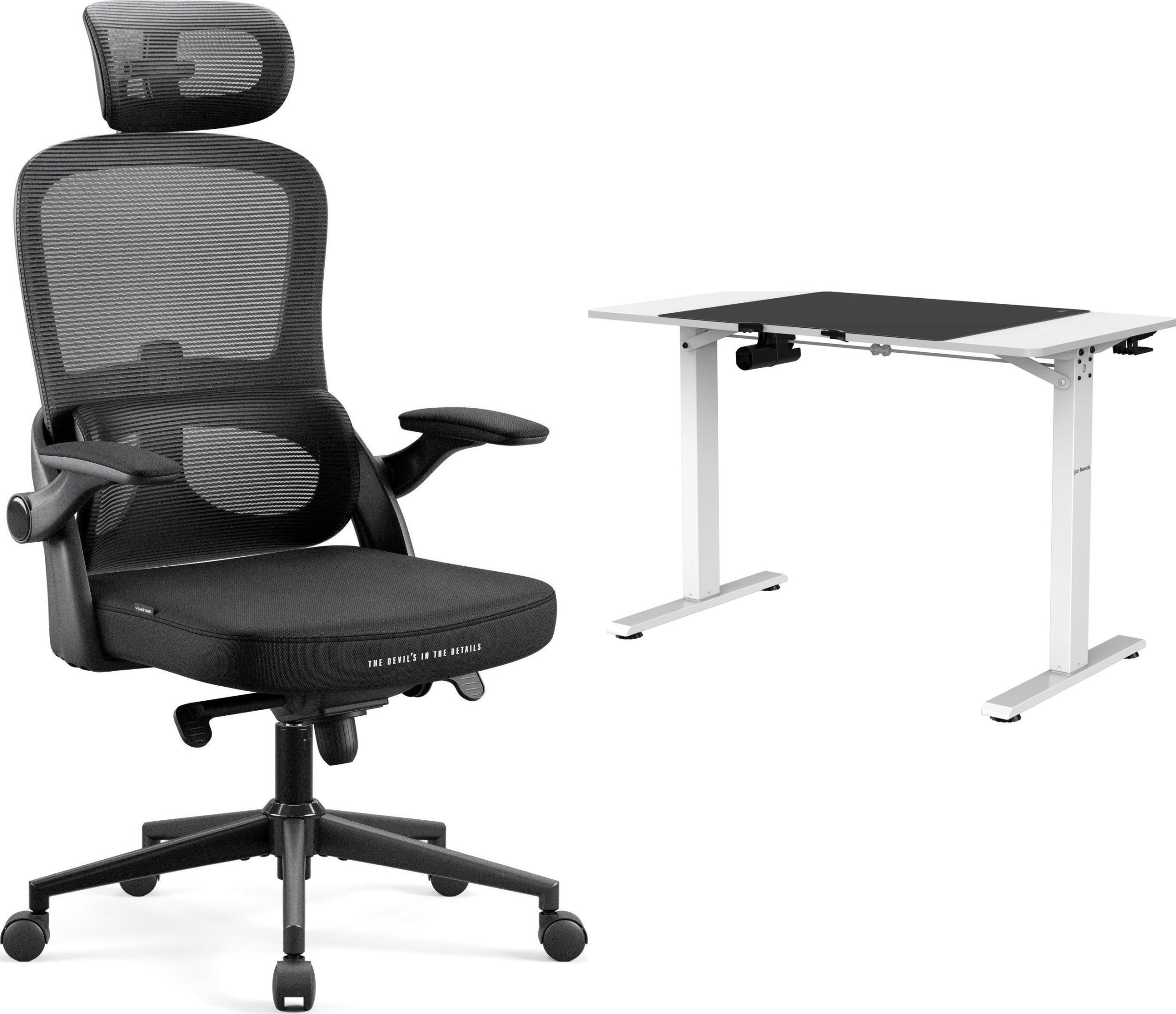 Krzesło biurowe Diablo Chairs V-Light Czarne + EGON 1100 Białe 110 cmx60 cm