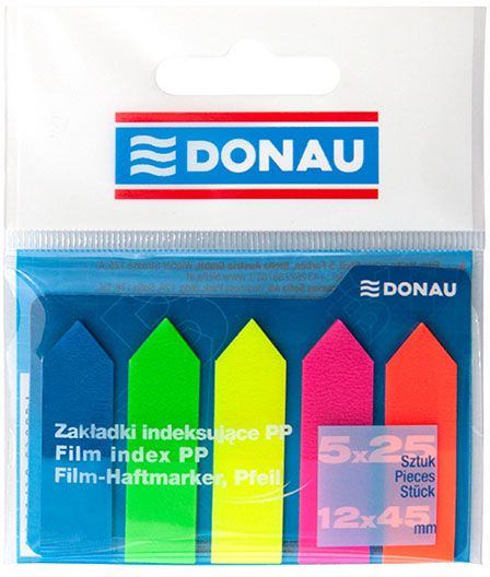 Donau ZAKŁADKI INDEKSUJĄCE PP STRZAŁKA 12X45MM 5X25 KARTECZEK MIX KOLORÓW (7556001PL-99)