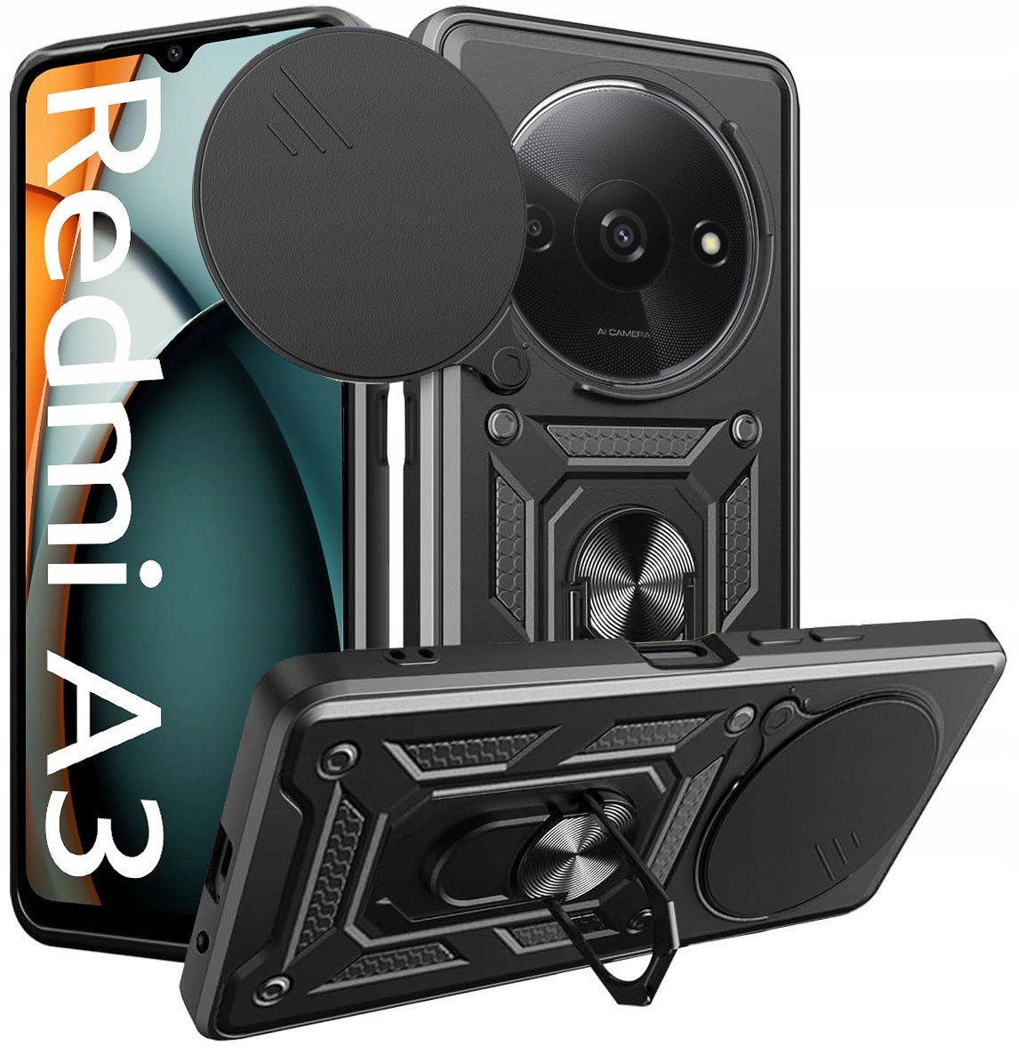 Etui do Xiaomi Redmi A3 4G PANCERNE SLIDE RING CASE + SZKŁO 9H