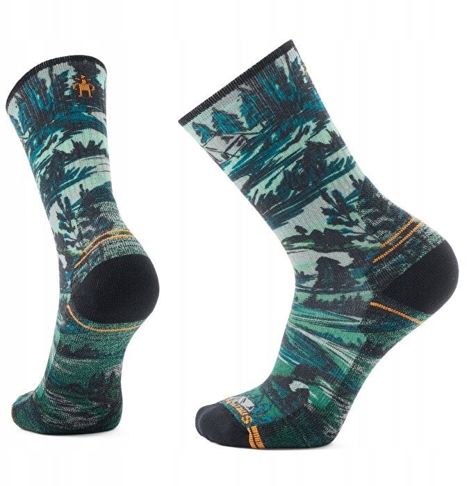 U'S Hike Light Cushion Campground Print Crew Socks, K18 | winter moss, XL