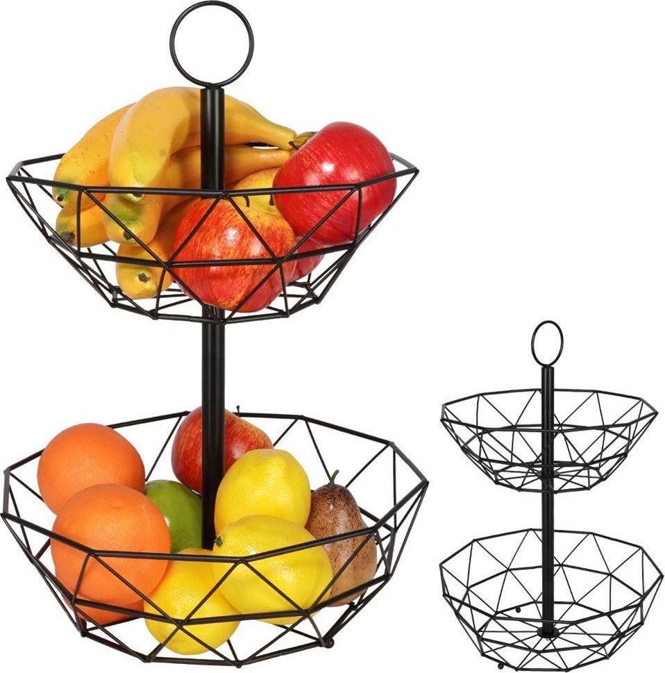 Vilde Koszyk na owoce i warzywa kosz metalowy czarny miska 2-poziomowy loft 43 cm