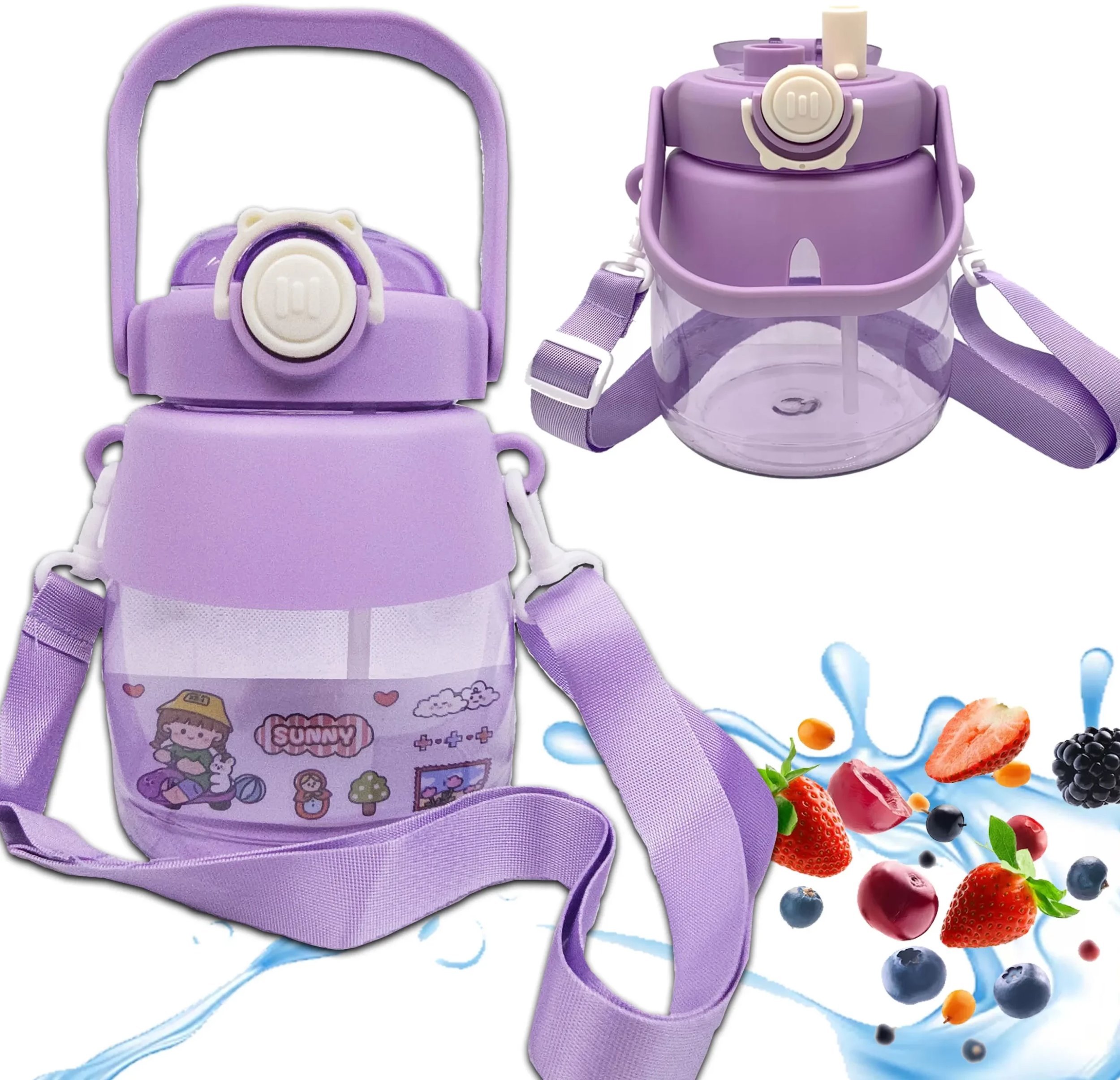 Extralink | Bidon Do Szkoły Przedszkola | Butelka Na Wodę Ze Słomką Smycz Dla Dzieci 1L