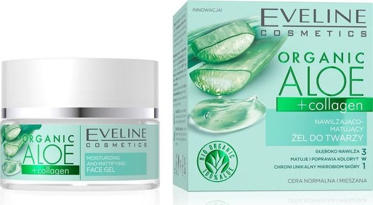 Eveline Organic Aloe Nawilżająco - Matujący Żel do twarzy 3w1 - cera normalna i mieszana 50ml (5903416027928)