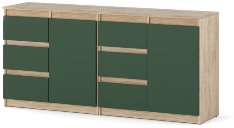 Komoda Do Salonu 6 Szuflad Duża 160cm Nowoczesna Sonoma Butelkowa Zieleń