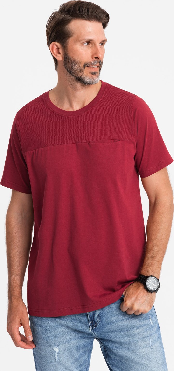 T-shirt LOOSE FIT męski z kieszonką czerwony V3 OM-TSCT-0171 M