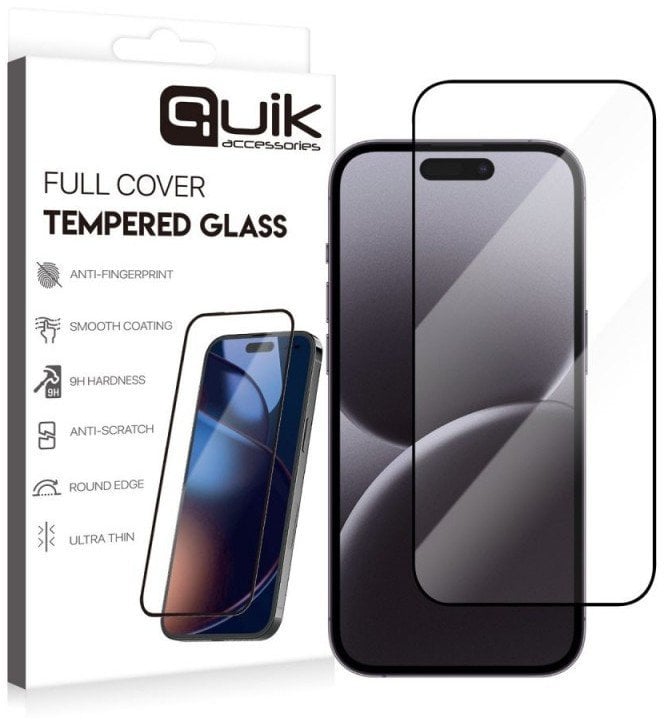 Quik Accessories Full Cover Tempered Glass for Apple iPhone 16 Pro Max