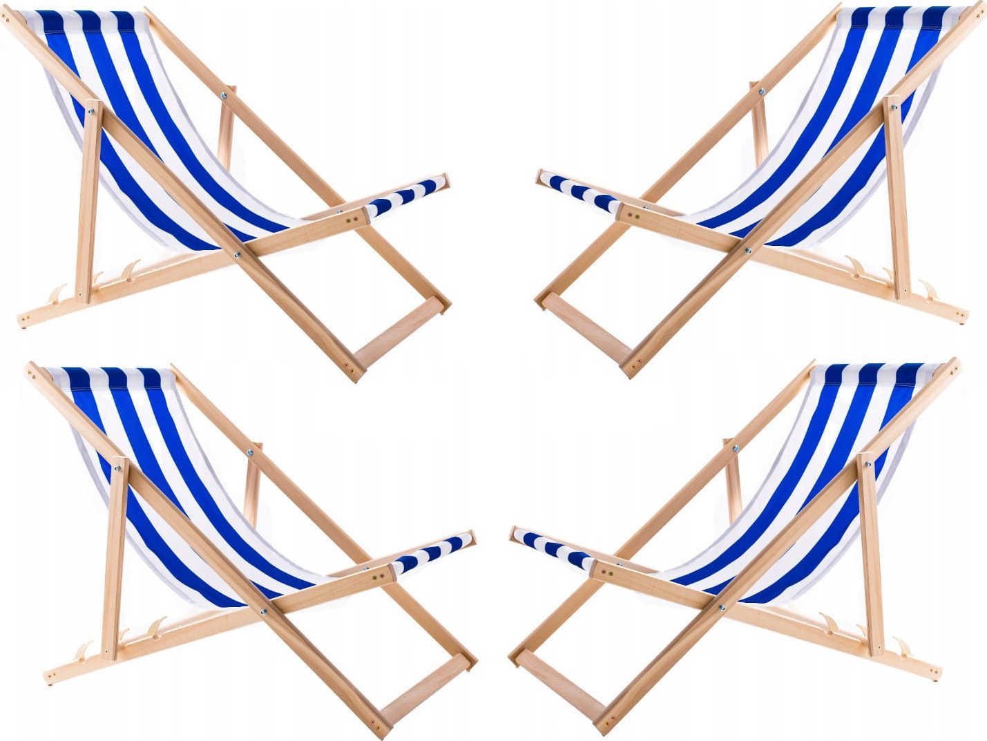 vidaXL Zestaw 4 lezaków, niebieskie pasy, zmontowane, woodok