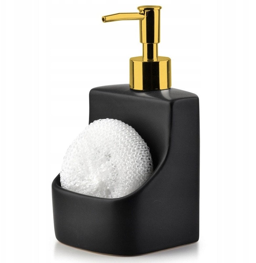 Dozownik do płynu do naczyń z pojemnikiem na gąbkę czarny GOLD 400ml VILDE 568007