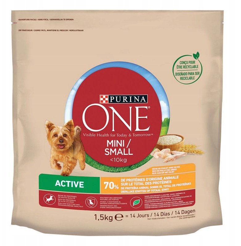 Dry dog food ONE Mini Active, with chicken and rice, 1.5 kg