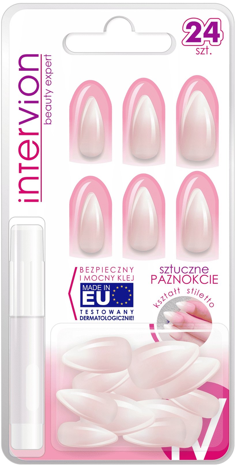 Inter-vion Sztuczne paznokcie kształt Stiletto różowo - białe ombre 498832