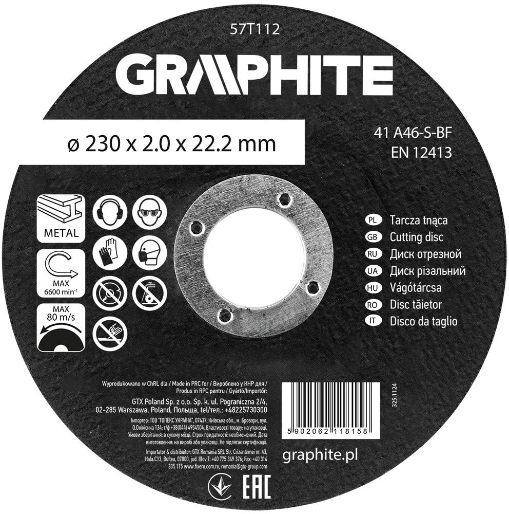 Tarcza tnąca, korundowa do metalu 230 x 2.0 x 22.2 mm, 41 A46-S-BF