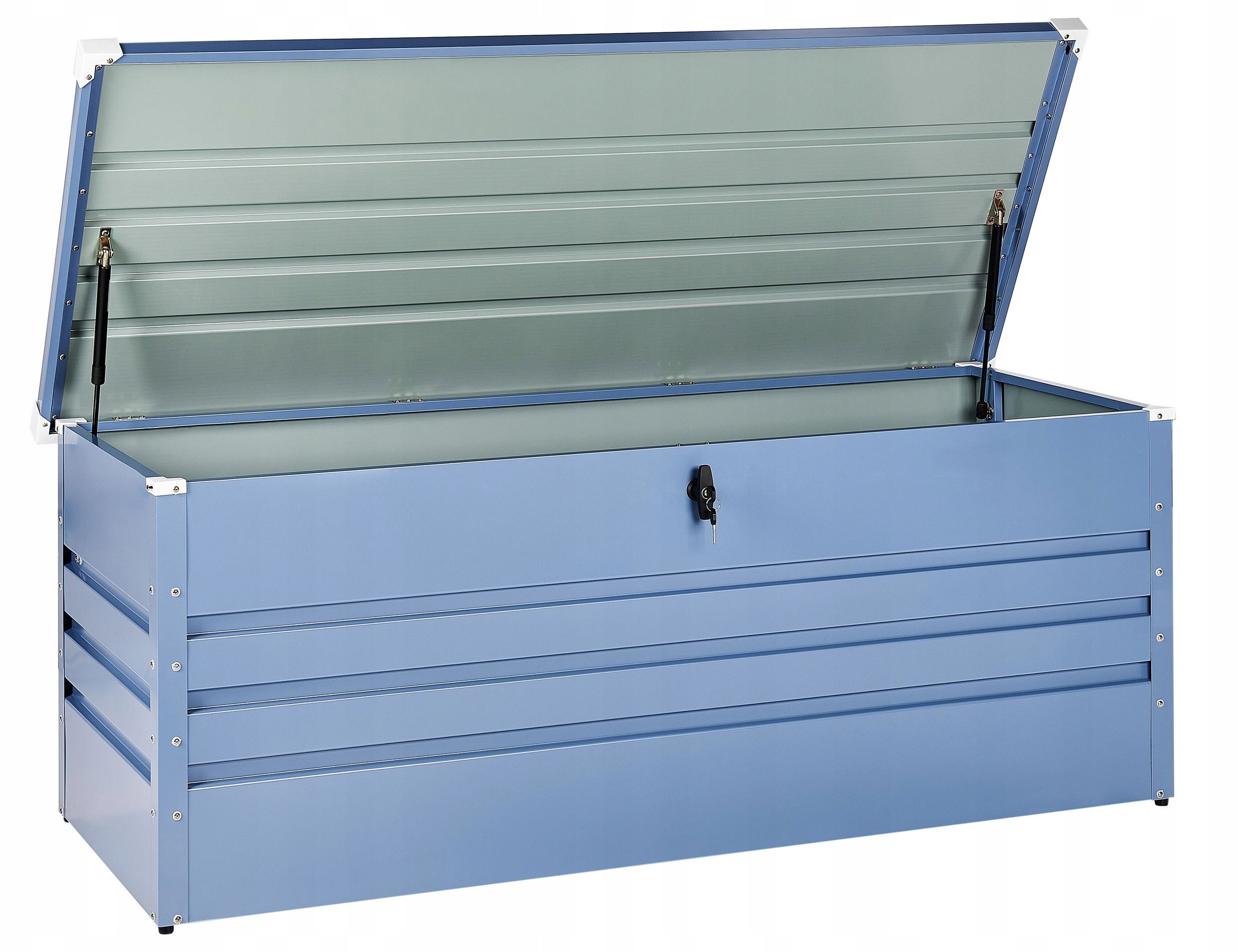 Skrzynia ogrodowa Beliani Skrzynia ogrodowa CEBROSA Metal 165 cm 70 cm Niebieski