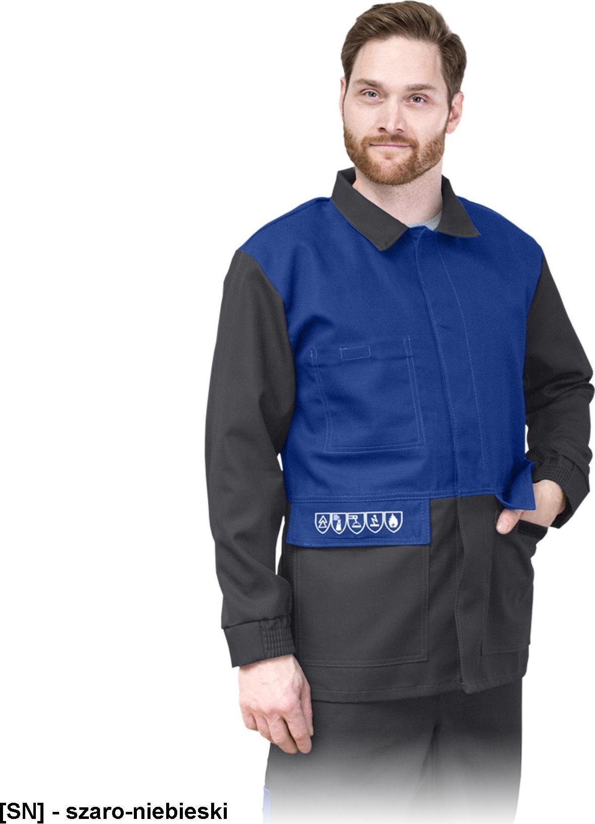 R.E.I.S. BUCKLER-J - Bluza spawacza antyelektrostatyczna, trudnopalna, 80% bawełna, 19% poliester, 1% włókna węglowe, 300 g/m L