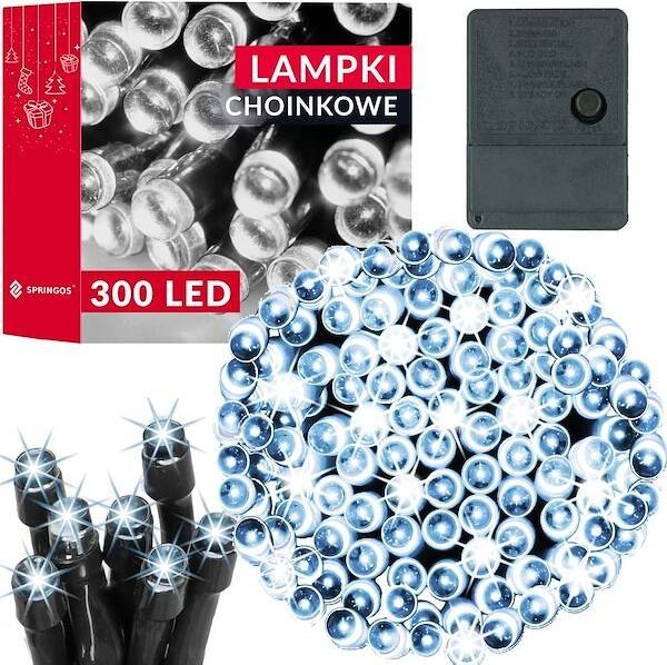 Lampki choinkowe Springos Lampki choinkowe 300 led zimny biały 22,5 m oświetlenie świąteczne UNIWERSALNY