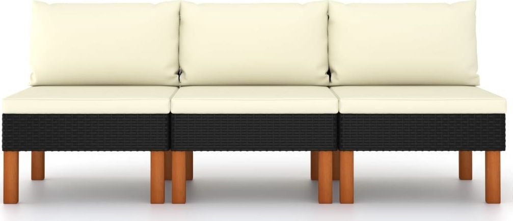 vidaXL Siedziska środkowe 3 szt. polirattan i drewno eukaliptusowe