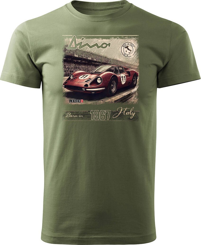 Topslang Koszulka z samochodem Ferrari Dino F1 Le Mans kolekcjonerska męska khaki REGULAR XL