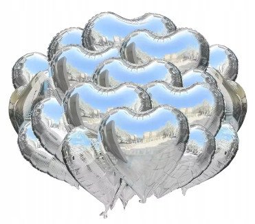 Balon Foliowy Srebrne Serce Serca Walentynki Valentine's Day 10 szt
