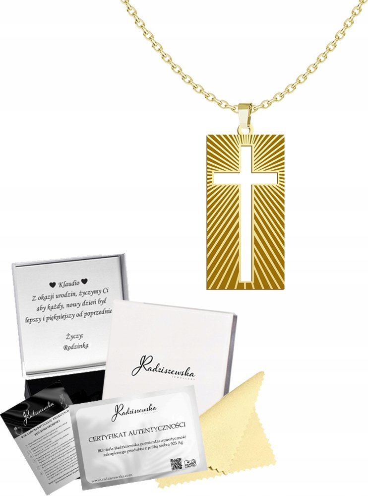 Radziszewska Jewellery Złoty Naszyjnik Krzyż Łańcuszek SREBRO 925 Prezent Biżuteria ŻYCZENIA