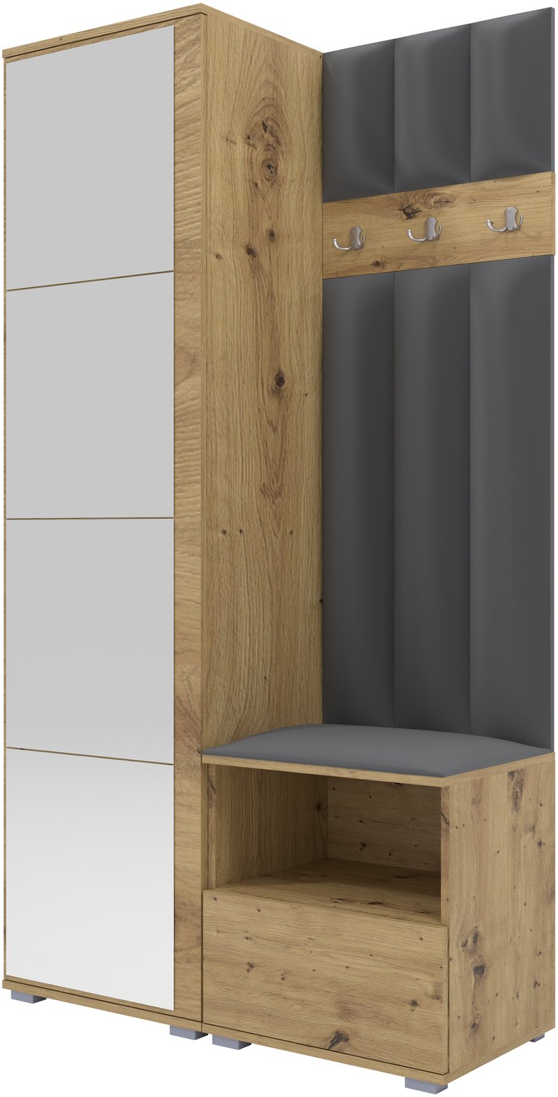 Tapicerowana garderoba Nela I LUX z lustrem - kolor dąb artisan + tkanina Trinity 15