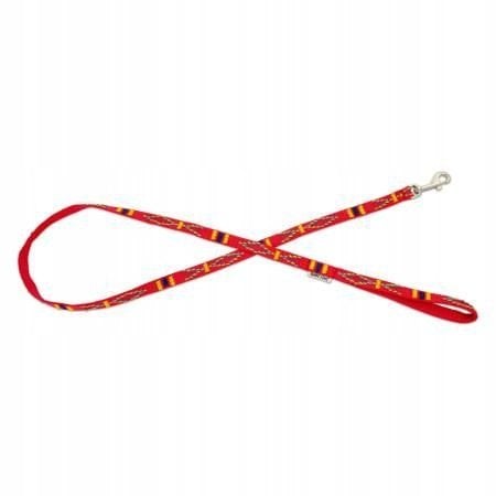 Smycz dla psa, czerwona, wz�r etniczny, ta�ma polipropylenowa, 20mm/120cm