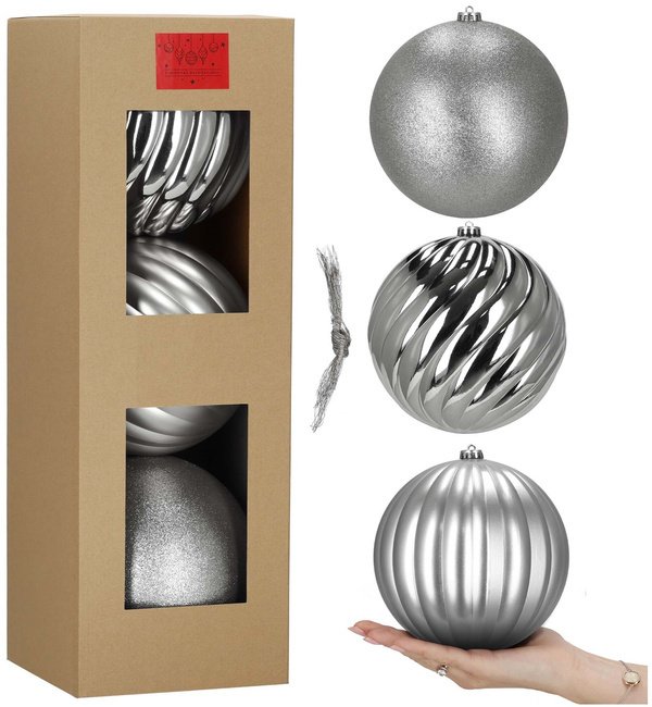 Bombki choinkowe 3 szt. duże ozdoby świąteczne 20,5 cm brokat srebrne UNIWERSALNY