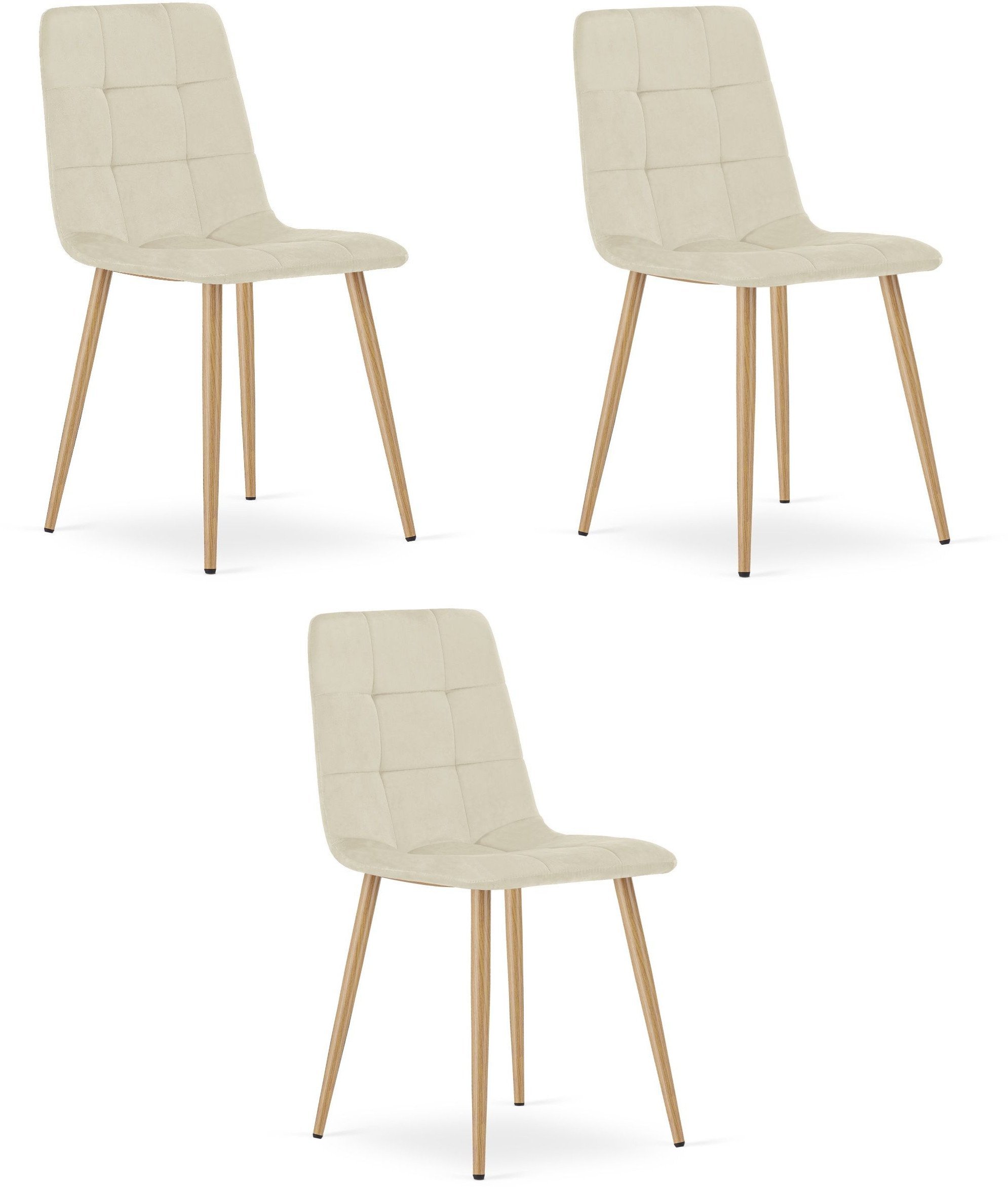 Krzesło tapicerowane beżowe KARA aksamit 3 szt loft nowoczesne kuchnia