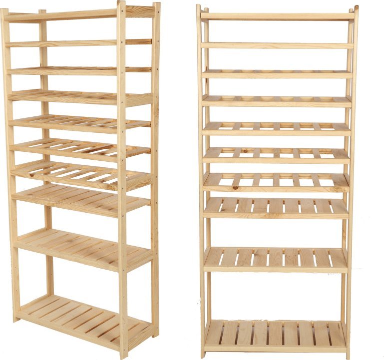 Wamar-Sosenka Regał drewniany do spiżarni LSR P4W6S0 Naturalny Półki proste 4 szt, Półki na wino 6 szt, Drewno sosnowe