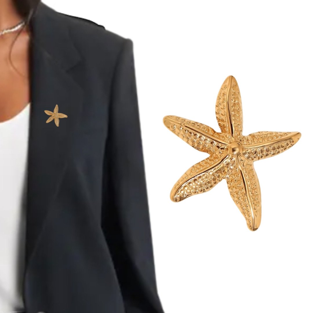 Elegancka modowa broszka złota rozgwiazda starfish minimalistyczna
