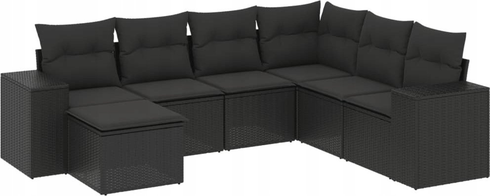 vidaXL 7-częsciowy zestaw wypoczynkowy do ogrodu, z poduszkami, czarny