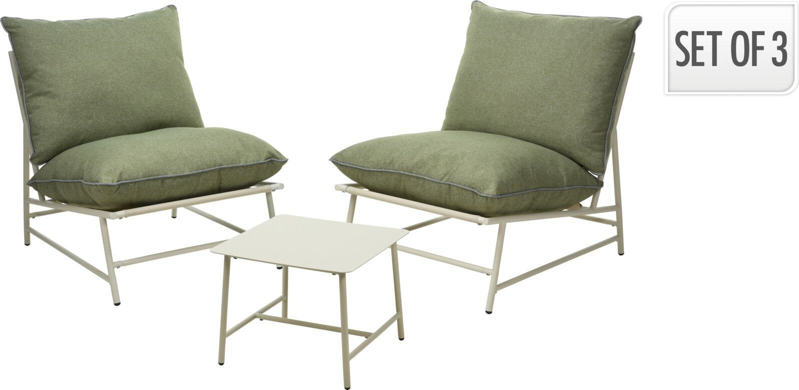 3-jų dalių lauko baldų komplektas, žalias/baltas