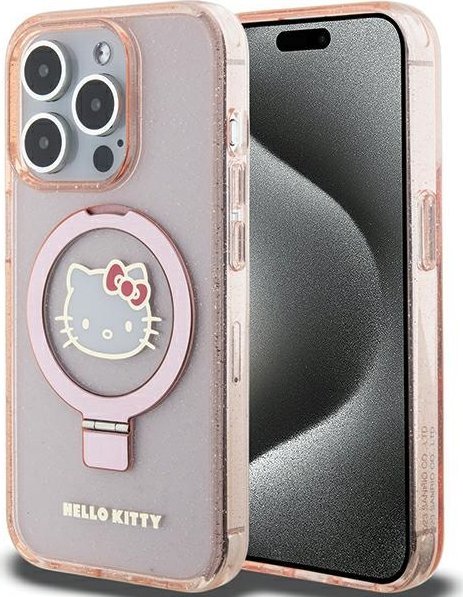 Sourcing Hello Kitty HKHMP15LHRSGEP iPhone 15 Pro 6.1" pink/pink hardcase Ring Stand Glitter Electrop Logo MagSafe