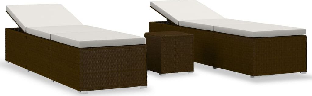 vidaXL 3-częściowy zestaw leżaki ze stolikiem polirattan brązowe VidaXL