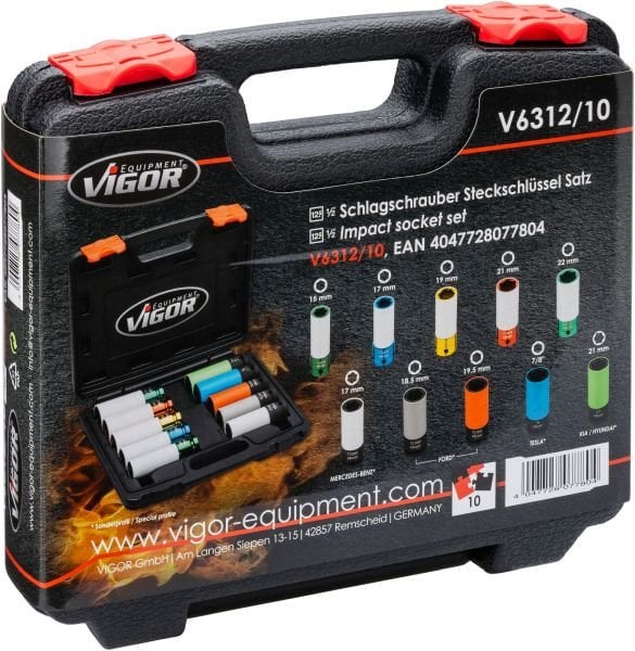 Vigor Slagskruemaskine-topnøgleindsats #####Vierkant, 1/2 (12,5 mm) 10 dele V6312/10