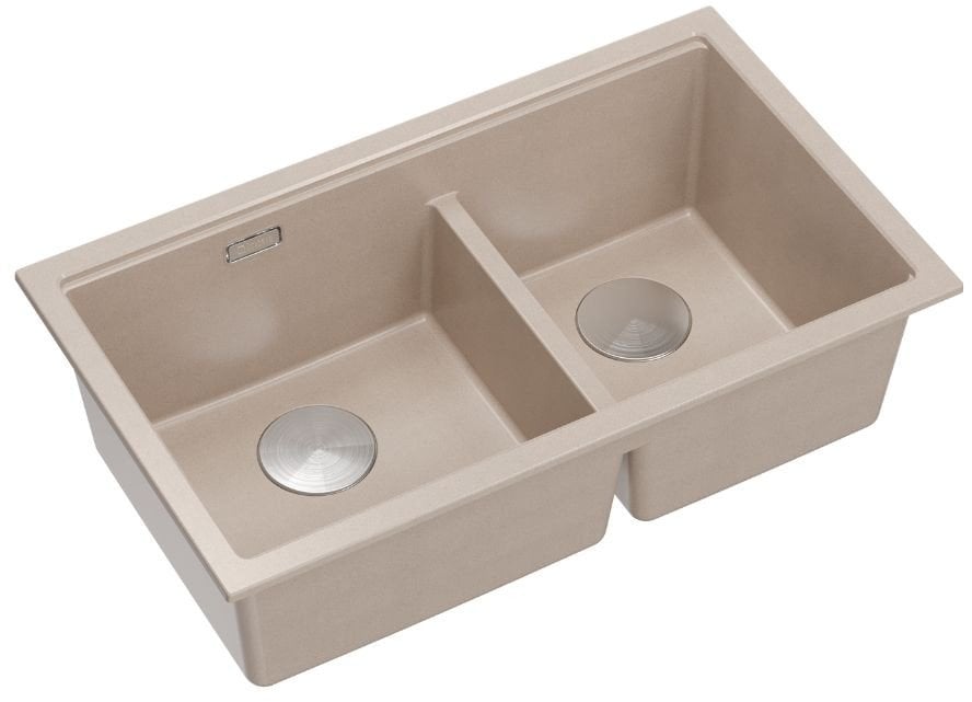 QUADRON | LOGAN 120 | granitowy zlewozmywak kuchenny PEARL BEIGE + STAL | wymiar: 76 x 45 x 23,5 cm | 2-komorowy podwieszany | podbudowa szafki od: 80