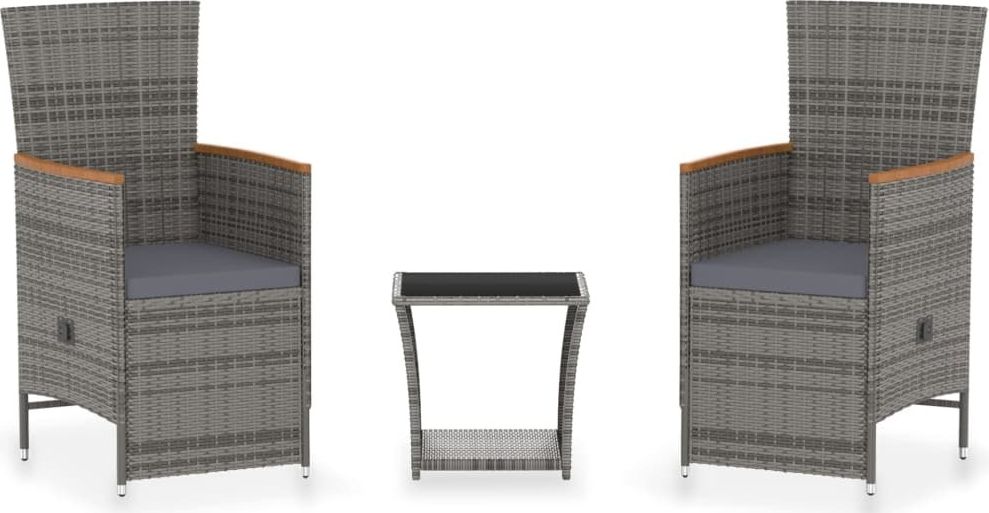 vidaXL 3-cz. zestaw wypoczynkowy do ogrodu, poduszki, rattan PE, szary