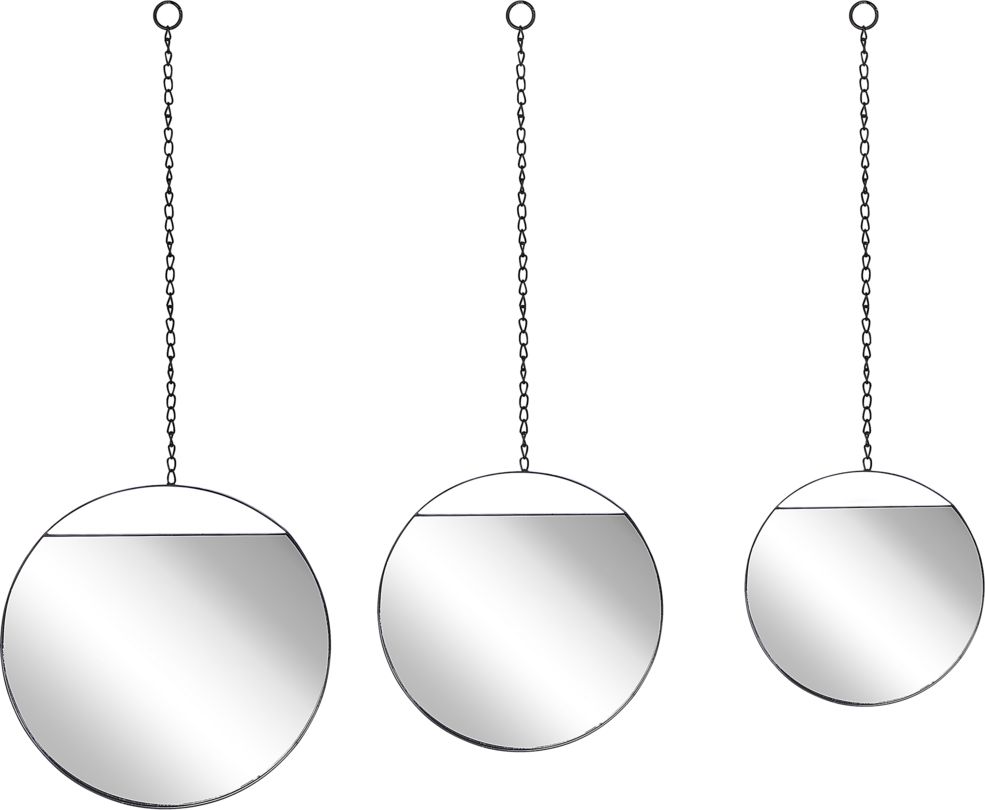 Shumee Zestaw 3 metalowych okrągłych luster ściennych na łańcuszkach 24 29 33 cm czarny ODOS