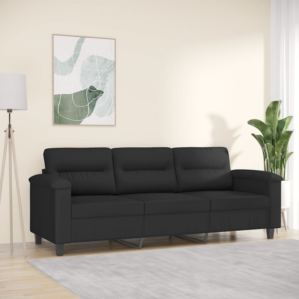 vidaXL 3-osobowa sofa, czarny, 180 cm, tapicerowana mikrofibrą