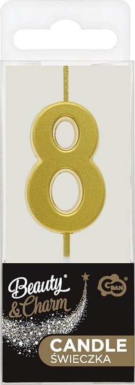 Świeczka piker B&C cyfra 8 metaliczna złota 9,5cm