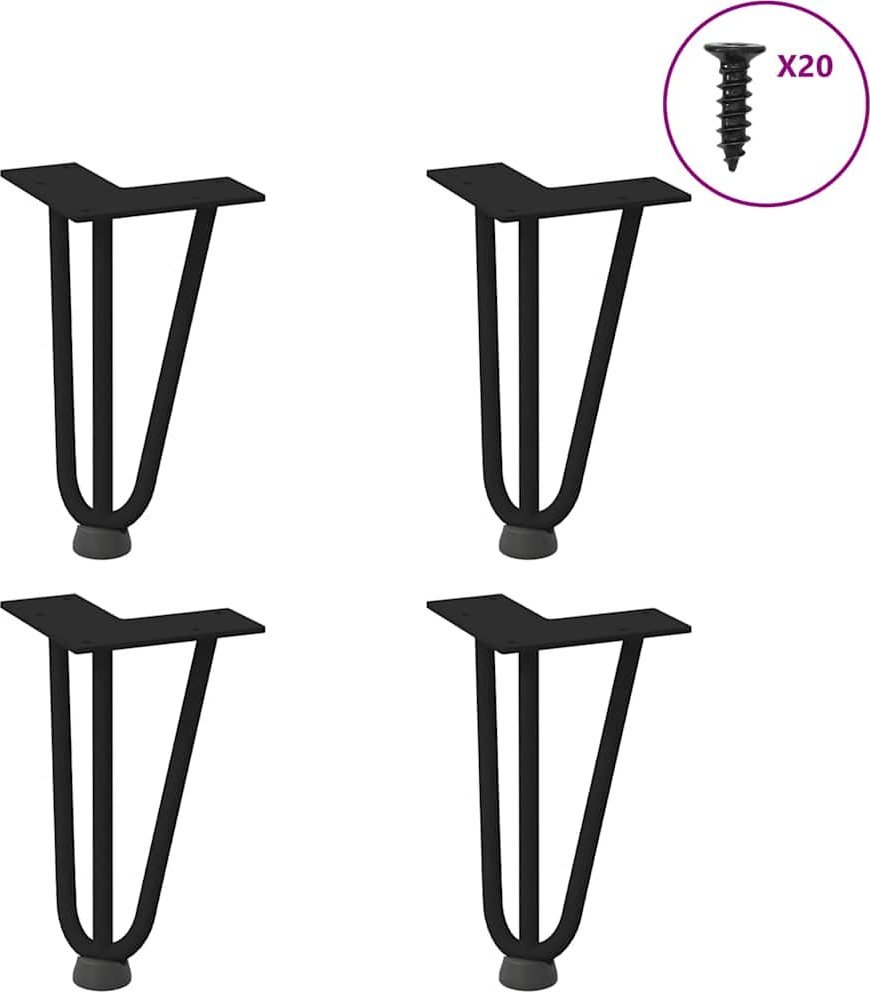 vidaXL Nogi do stołu Hairpin, 4 szt., czarne, 20 cm, lita stal