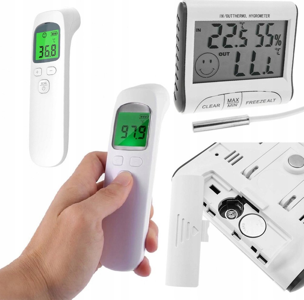 Termometr Rosfix TERMOMETR BEZDOTYKOWY+STACJA POGODY POMIAR WILGOCI