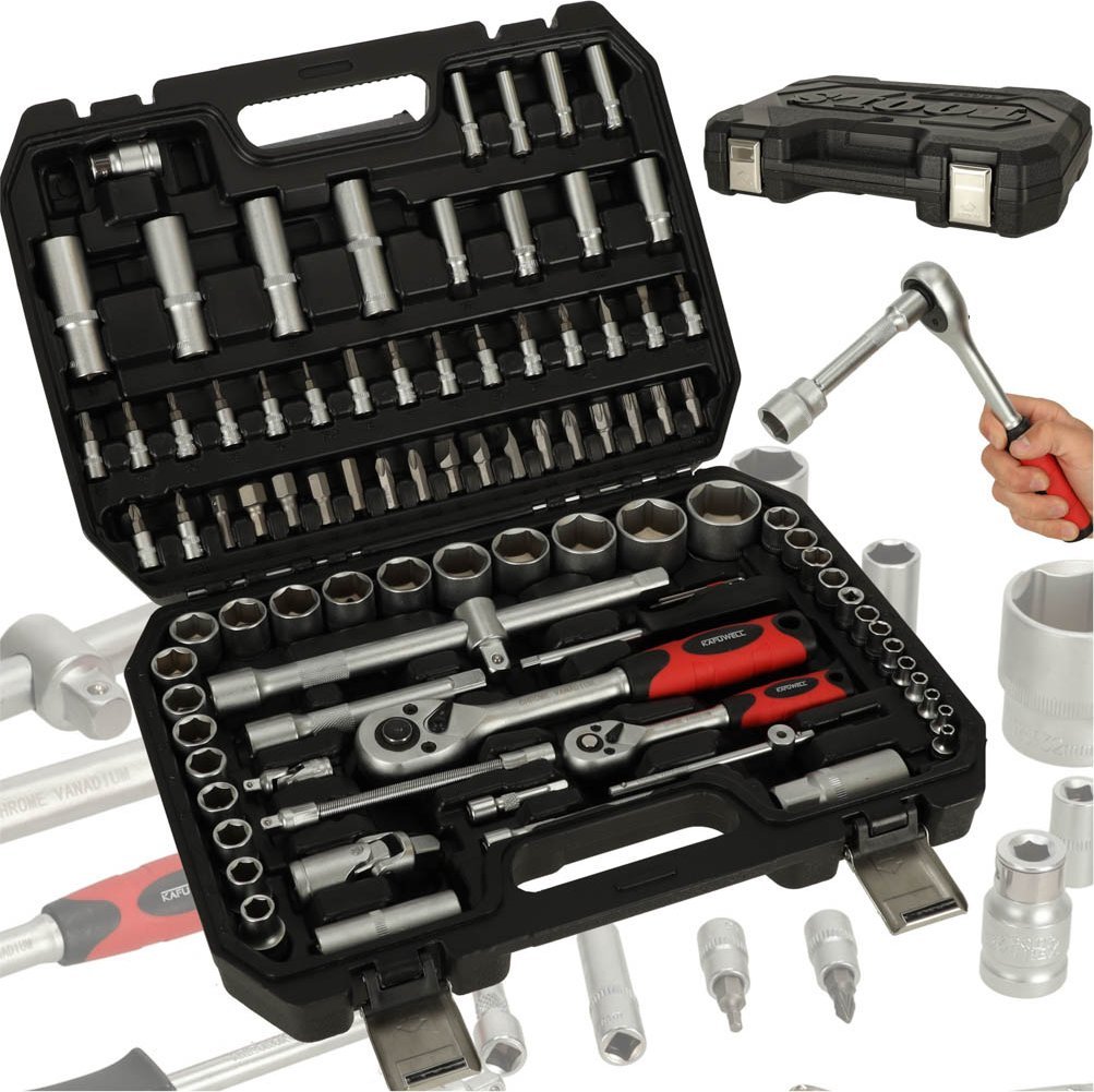 KIK KAFUWELL Klucze nasadowe komplet 1/2'' 1/4'' grzechotka zestaw 94el.