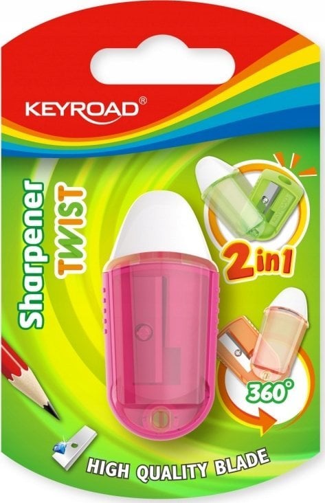 Keyroad Temperówka plastikowa z gumką, pojedyńcza, Twist, blister, mix kolorów