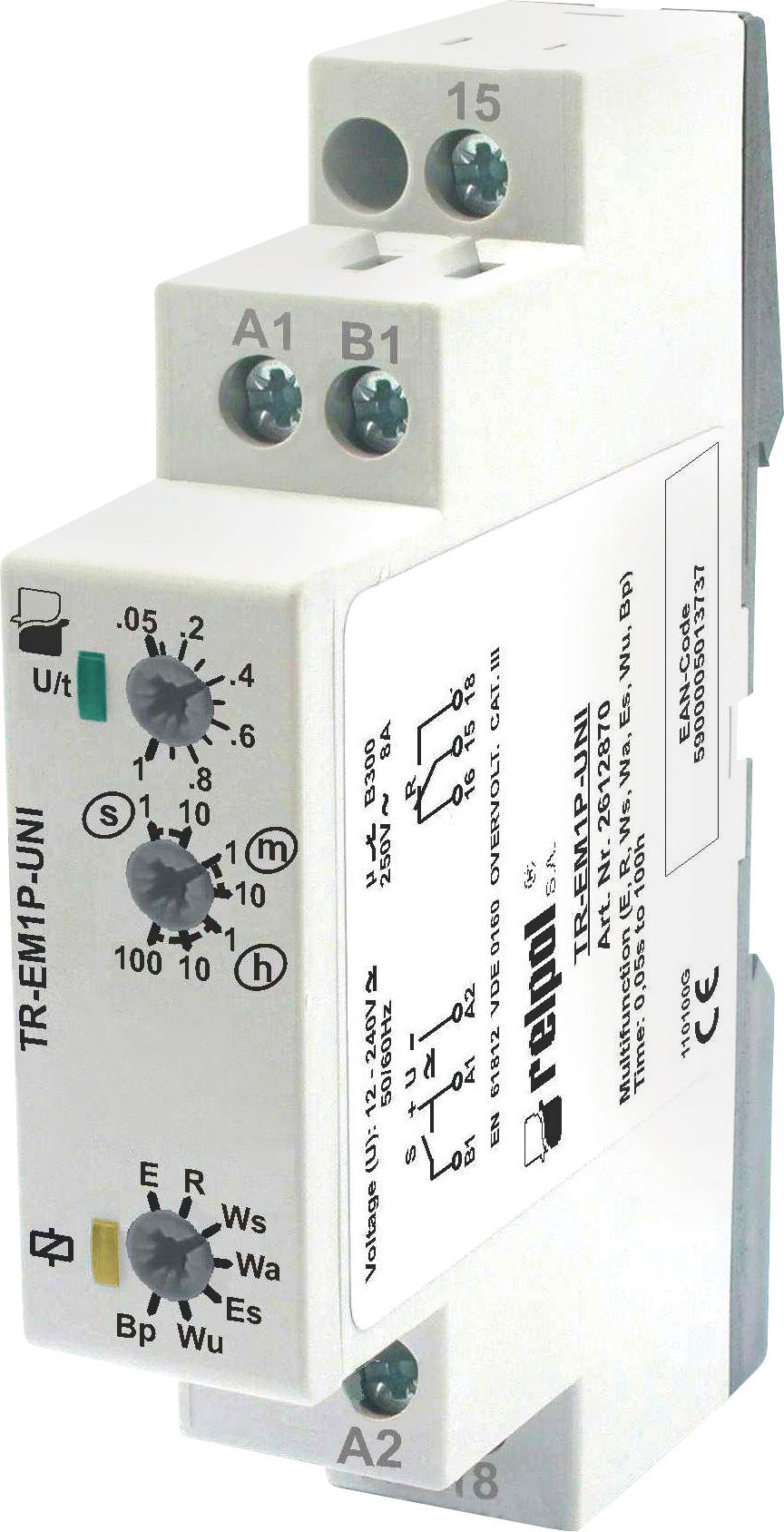 Relpol Przekaźnik czasowy 1P 8A 1sek-100h 12-240V AC/DC wielofunkcyjny TR-EM1P-UNI (2612870)