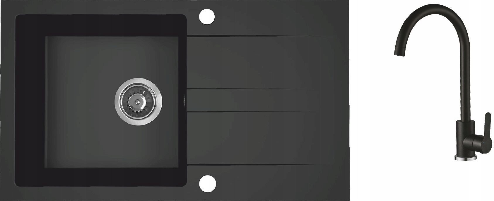 AQ.901-1019501 / AQUAFORM / MARANELLO SET / ZLEW GRANIT CZARNY MONO 44X76CM , 1K+OC , BATERIA , SYFON /