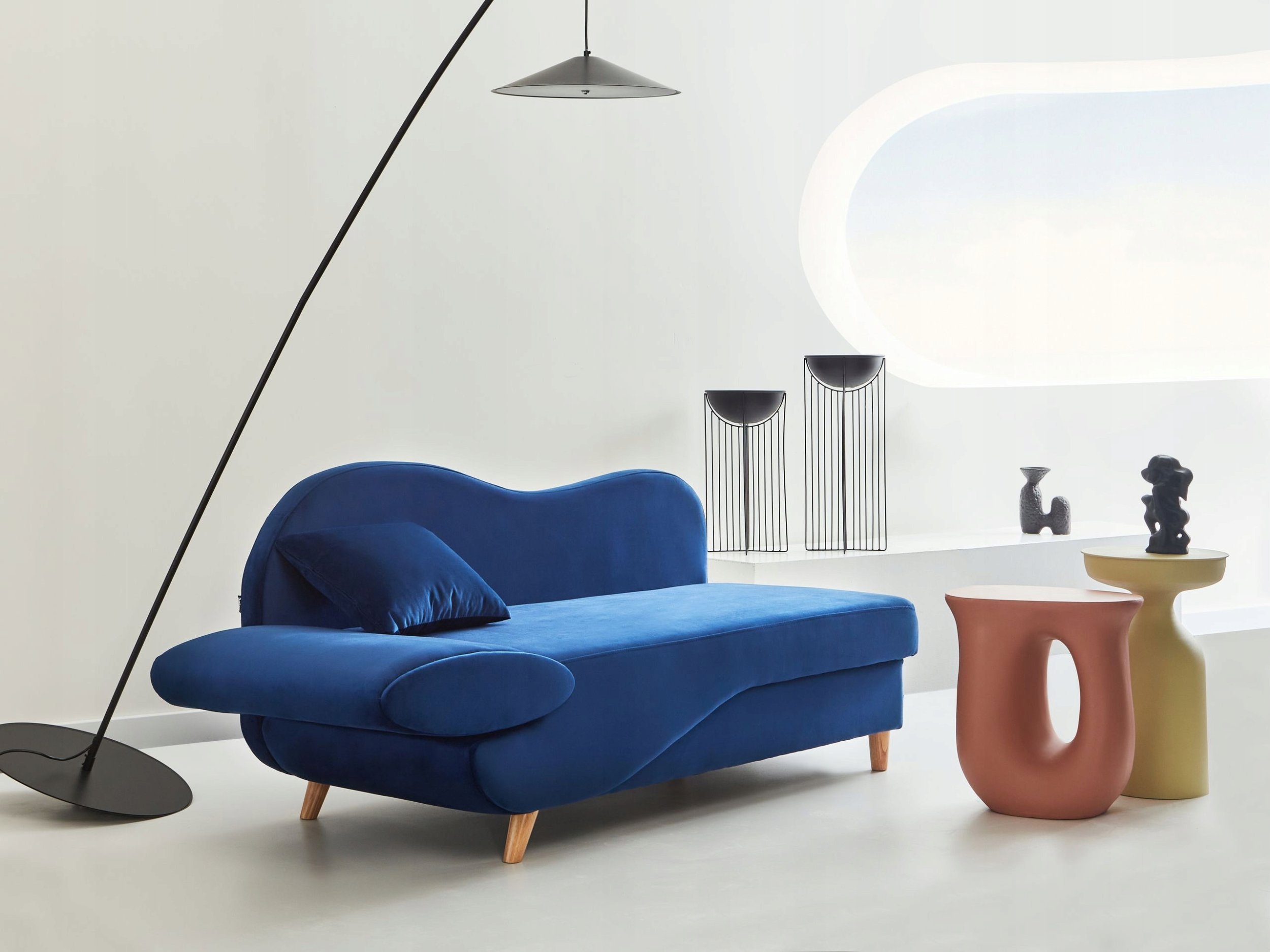 Szezlong welurowy z pojemnikiem lewostronny niebieski MERI II