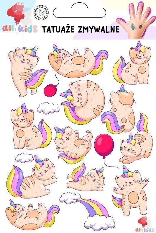 Tatuaże zmywalne dla dzieci Kotki jednorożce